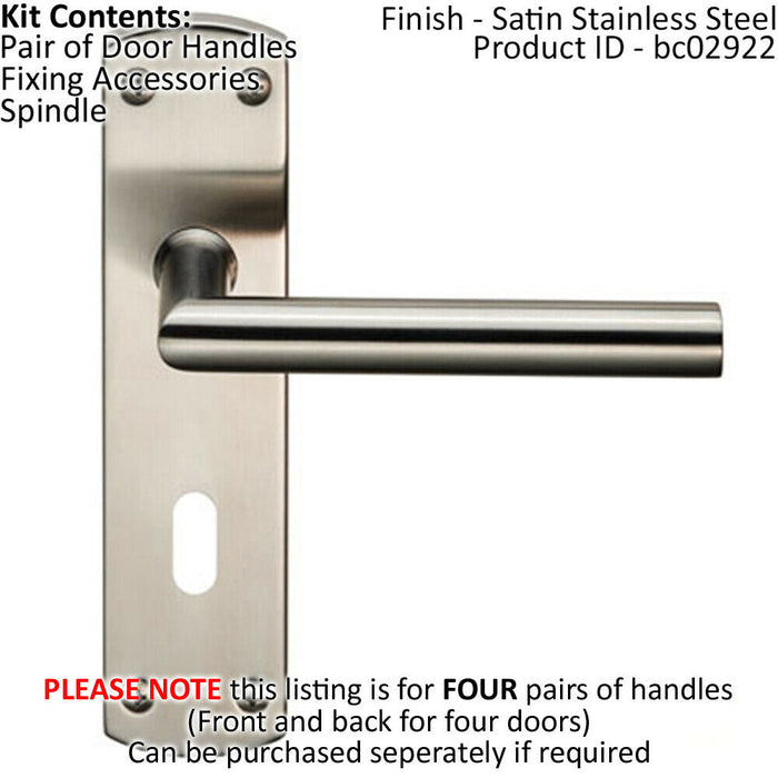 4x Mitred Lever Door Handle on Lock Backplate 172 x 44mm Satin Stainless Steel Loops