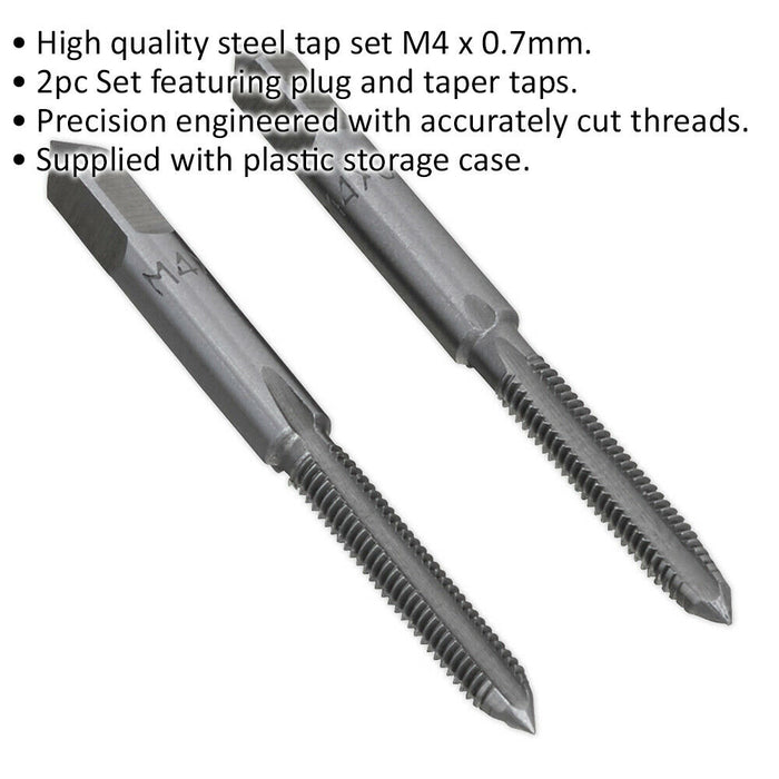 2 PACK - M4 x 0.7mm Taper & Plug Tap Set - Premium Steel - Socket Threading Bit Loops