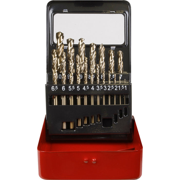 19 Piece Fully Ground HSS Cobalt Drill Bit Set - 1mm to 10mm - Split Point Tip Loops