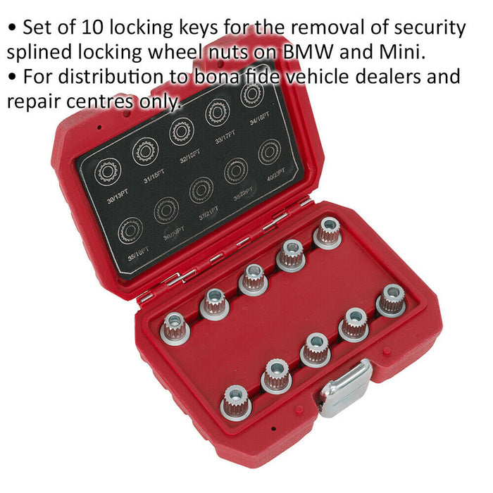 10pc Locking Wheel Nut Key Set - DEALERS & REPAIR CENTRES ONLY - For BMW & Mini Loops