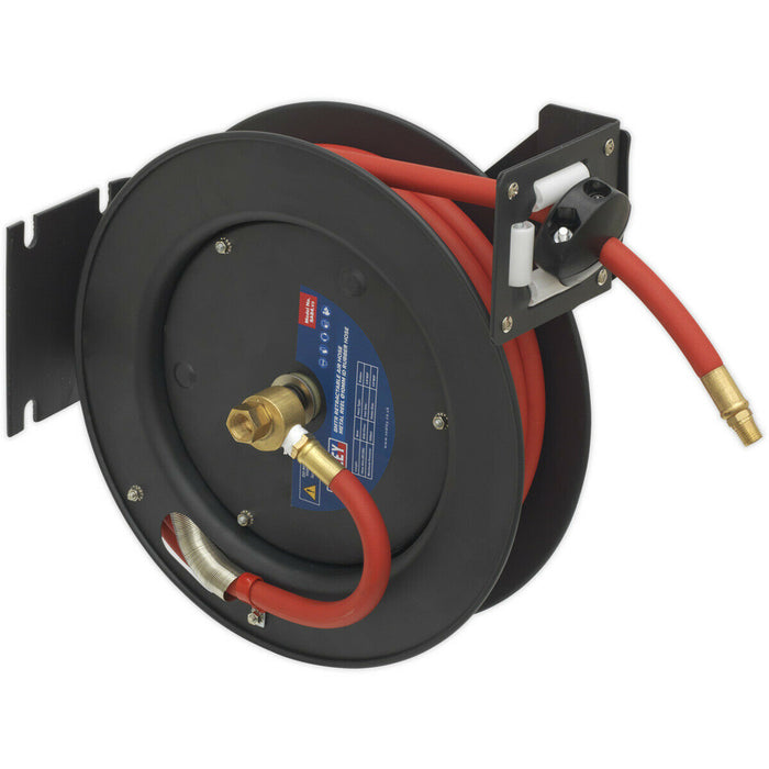 8m Retractable Air Hose - Steel Reel - 3/8" BSP Inlet - 10mm Rubber Hose Loops