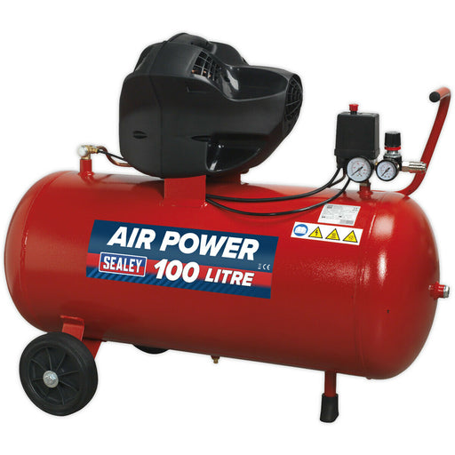 100L Direct Drive Air Compressor - Oil Free V-Twin Pump - 3 hp Induction Motor Loops