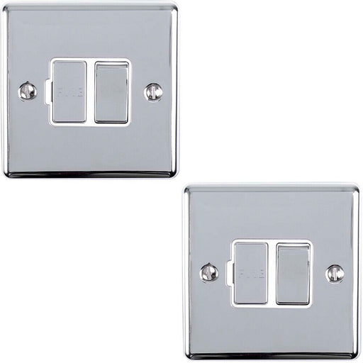 2 PACK 13A DP Switched Fuse Spur CHROME & White Mains Isolation Wall Plate Loops
