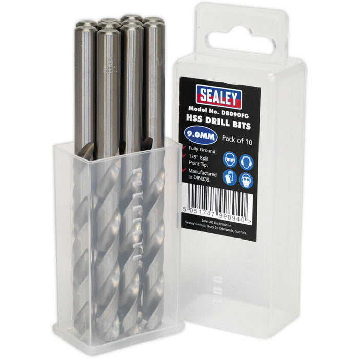 10 PACK 9 x 125mm Fully Ground HSS Drill Bit - High Speed Clog Free Drill Bit Loops