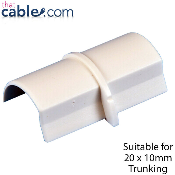 20mm x 10mm White Smooth Fit Coupler Joiner Trunking Adapter Wall Conduit AV TV Loops