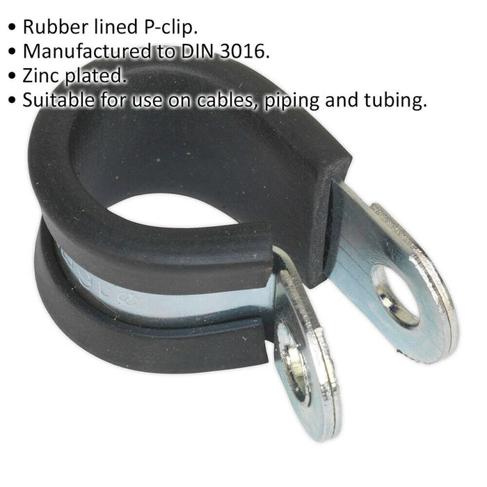 25 PACK Rubber Lined P-Clip - Zinc Plated - 16mm Diameter - Pipe Hose Cable Clip Loops