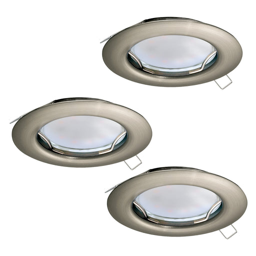 3 PACK Flush Ceiling Downlight Satin Nickel Steel 3 x 3W GU10 Bulb Loops