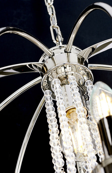 6 Bulb Chandelier LIght Highly Polished Nickel Finish Plated LED E14 60W Loops