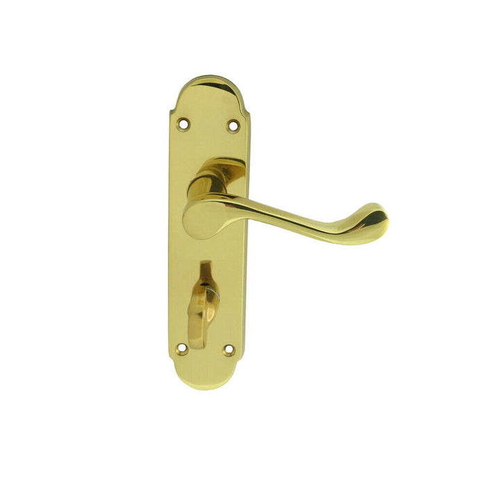 PAIR Victorian Upturned Lever on Bathroom Backplate 170 x 42mm Polished Brass Loops