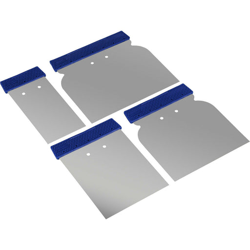4 Piece Body Filler Applicator Set - Stainless Steel - Flexible Spreader Blades Loops