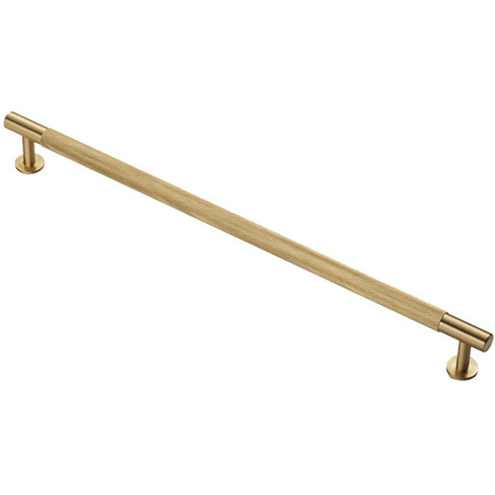 Knurled Bar Door Pull Handle - 350mm x 13mm - 320mm Centres - Satin Brass Loops