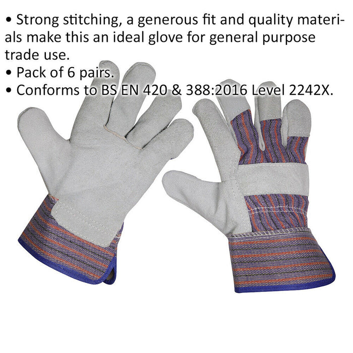 6 PAIRS General Purpose Riggers Gloves - Strong Stitching - Hand Protection Loops