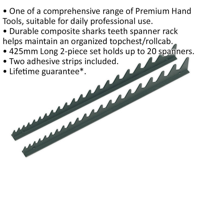 425mm 20 Spanner Sharks Teeth Tool Rack - Drawer Strip Tidy Management Organizer Loops