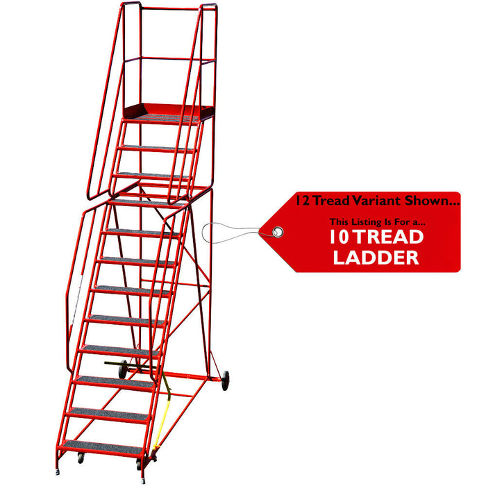 10 Tread HEAVY DUTY Mobile Warehouse Stairs Anti Slip Steps 3.25m Safety Ladder Loops