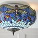 Tiffany Glass Semi Flush Ceiling Light Blue Dragonfly Inverted Shade i00044 Loops