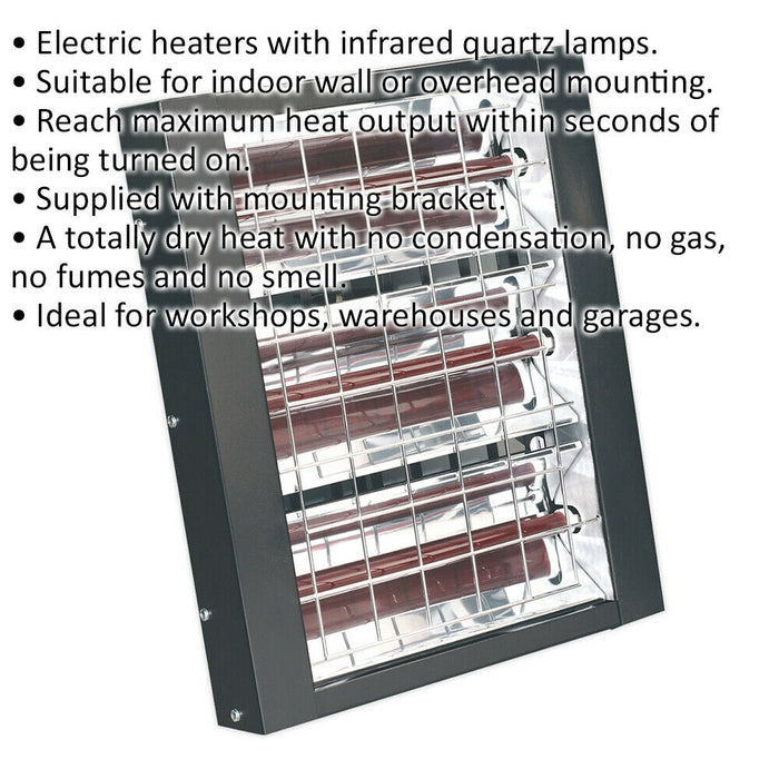 4500W Infrared Quartz Heater - Three Heat Settings - Wall Mounted - 230V Loops