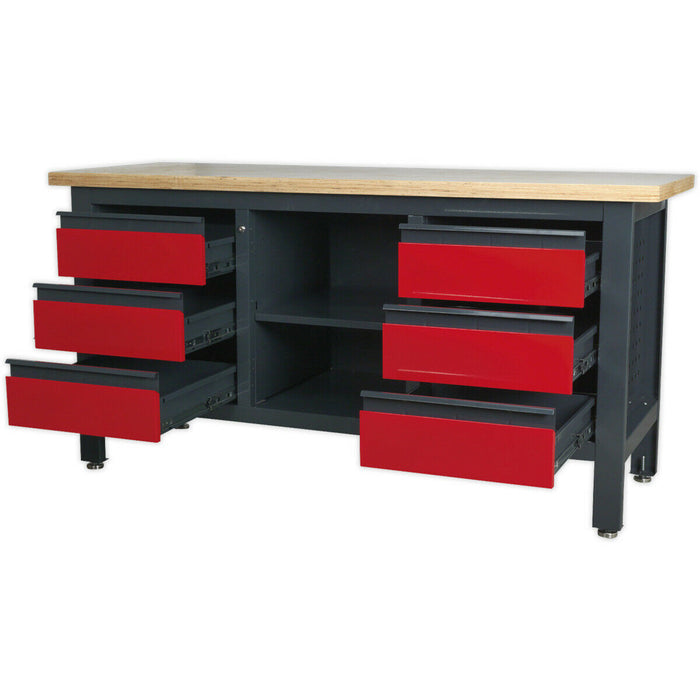 Fully Lockable Workstation- 6 Drawers & Adjustable Shelf Storage - MDF Work Top Loops