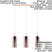 Pendant Light Satin Nickel Shade Copper Coloured Glass Vaporized Bulb E27 3x15W Loops