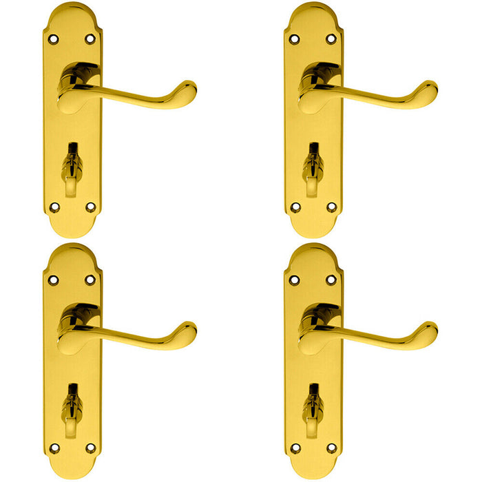 4x PAIR Victorian Upturned Lever on Bathroom Backplate 170 x 42mm Brass Loops
