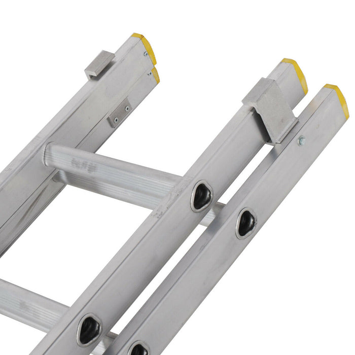 18 Rung Aluminium Double Section Extension Ladders & Stabiliser Feet 2.5m 4m Loops