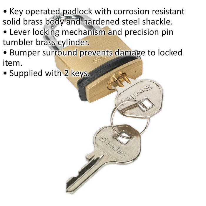 30mm Brass Padlock 5mm Hardened Steel Shackle - 2 Keys Anti Scuff Rubber Bumper Loops
