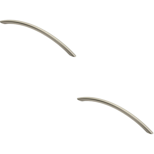 2x Curved Bow Cabinet Pull Handle 226 x 10mm 192mm Fixing Centers Satin Nickel Loops