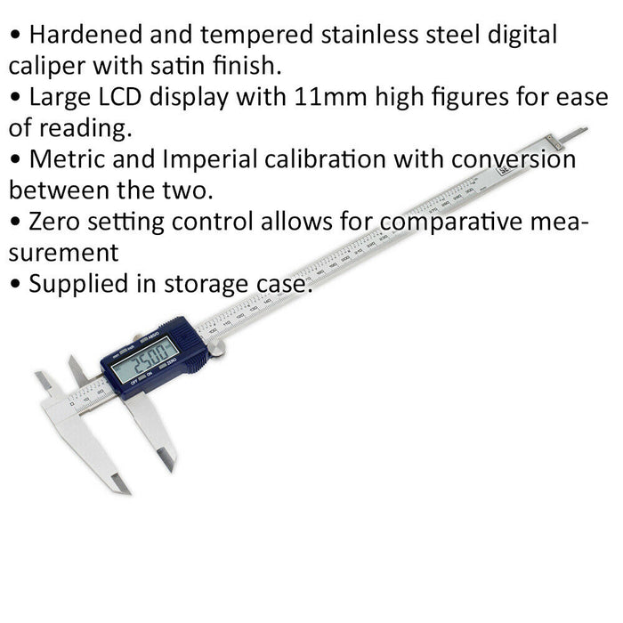 300mm Digital Vernier Calipers - Hardened & Tempered - LCD Display - Case Loops