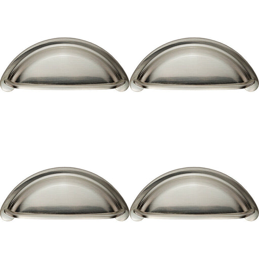 4x Cabinet Cup Pull Handle 94 x 41.5mm 76mm Fixing Centres Satin Nickel Loops