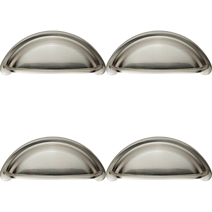 4x Cabinet Cup Pull Handle 94 x 41.5mm 76mm Fixing Centres Satin Nickel Loops