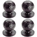 4x Hammered Ball Cupboard Door Knob 33mm Diameter Black Antique Cabinet Handle Loops