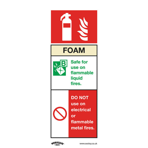 1x FOAM FIRE EXTINGUISHER Safety Sign - Self Adhesive 75 x 210mm Sticker Loops