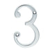 Satin Chrome Door Number 3 - 75mm Height 4mm Depth House Numeral Plaque Loops