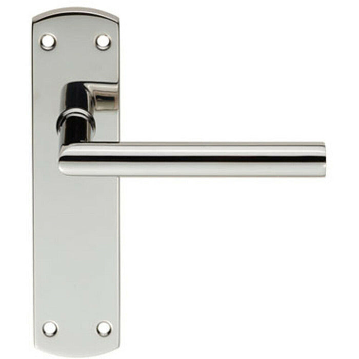 Mitred Lever Door Handle on Latch Backplate 172 x 44mm Polished Steel Loops