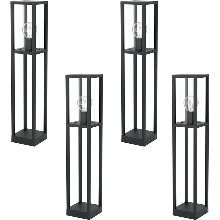 4 PACK IP44 Outdoor Bollard Light Black Cast Aluminium Box 40W E27 Tall Post Loops