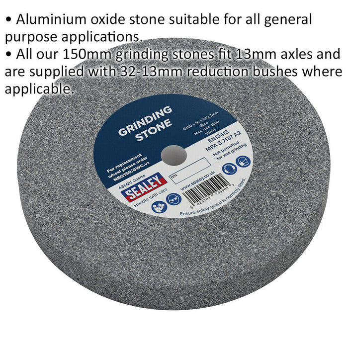 Bench Grinding Stone Wheel - 150 x 16mm - 13mm Bore - Grade A36Q - Coarse Loops