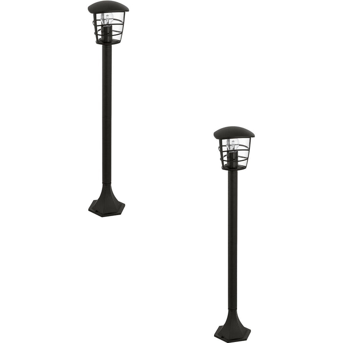 2 PACK IP44 Outdoor Bollard Light Black Lantern 1x 60W E27 Bulb Lamp Post Loops