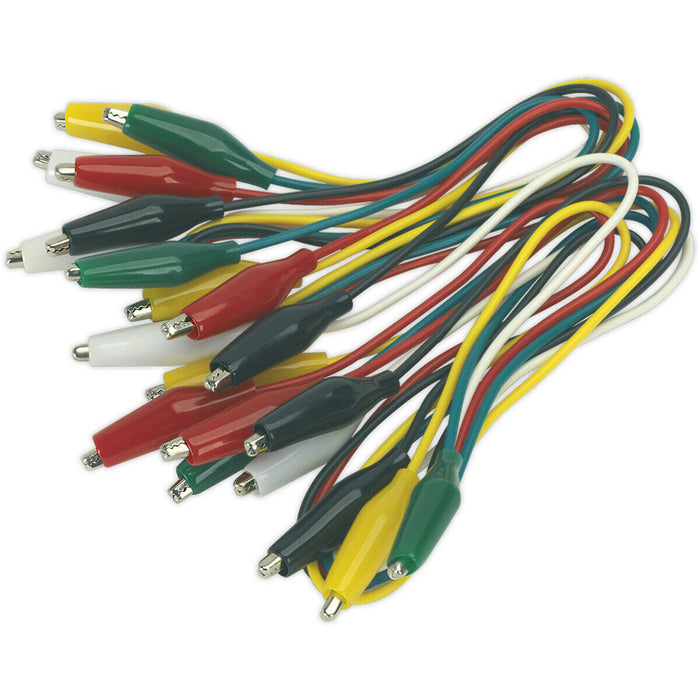 450mm Jumper Test Lead Set - 5 PAIRS - Shrouded Crocodile Clips - Test Wiring Loops