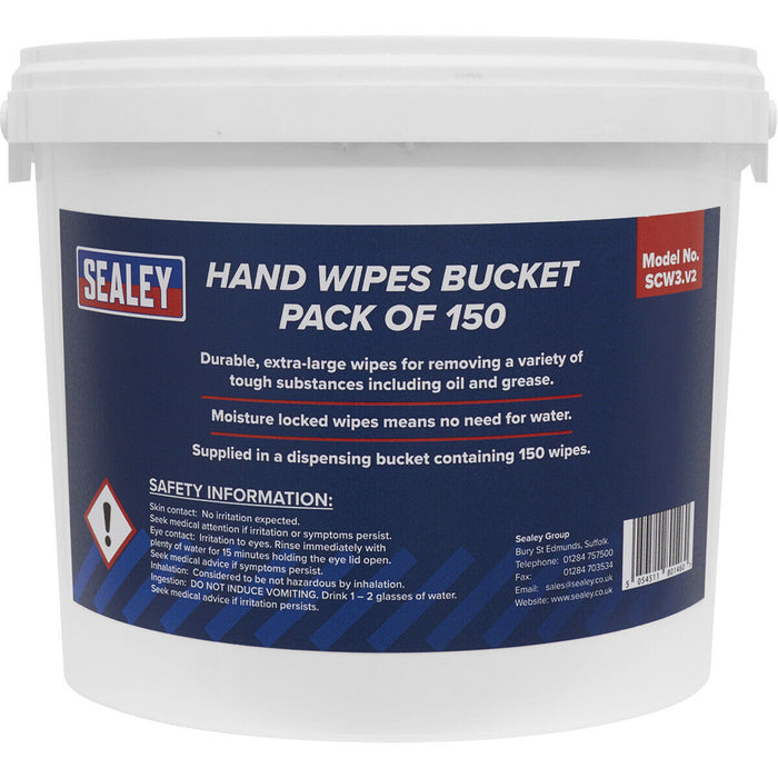 Hand Wipes Bucket - Contains 150 Extra Large Wipes - Removes Oil & Grease Loops