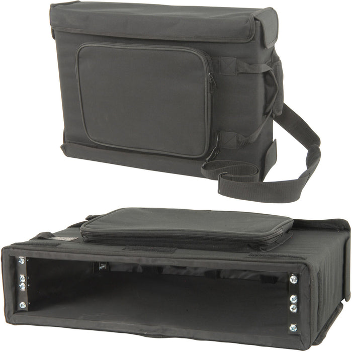19" 2U Rack Mount Transit Carry Bag Patch Panel Padded Case DJ Mixer Audio Loops