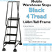 4 Tread Mobile Warehouse Steps BLACK 1.68m Portable Safety Ladder & Wheels Loops