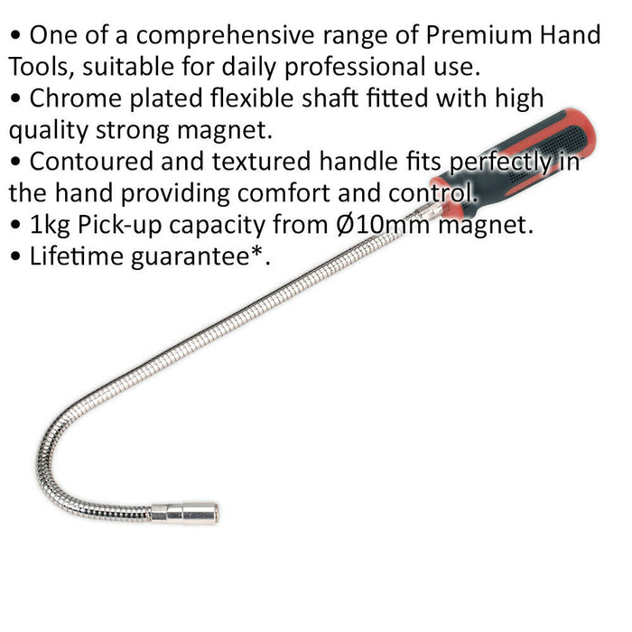 510mm Flexible Magnetic Pick Up Tool - 1kg Weight Limit - Chrome Plated Shaft Loops