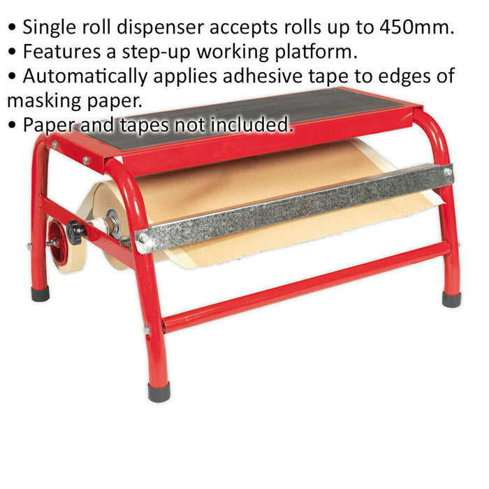 Masking Paper Dispenser Step-Up Platform - Holds 1 x 450mm Roll - Bodyshop Loops
