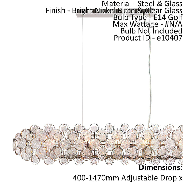 Ceiling Pendant Light Bright Nickel Plate & Clear Glass 8 x 40W E14 Loops