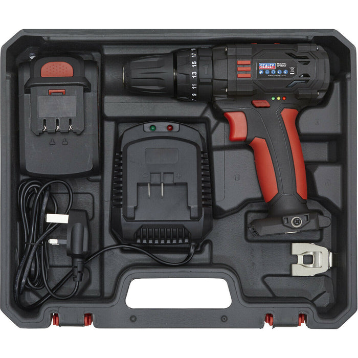 18V Cordless Hammer Drill Driver Kit - 10mm Keyless Chuck - 1.5Ah Lithium-ion Loops