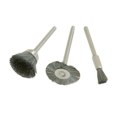 3 Piece Steel Brush Set 5mm 15mm 19mm Fitted With 3.1mm Mandrels Loops