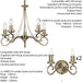5 Bulb Ceiling Pendant & 2x Matching Twin Wall Light Antique Brass Chandelier Loops