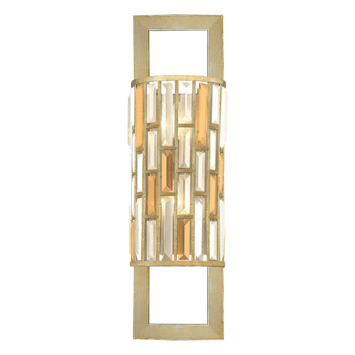 Twin Wall Light Prisms of Amber Pearl & Clear Crystal Silver Leaf LED E14 60W Loops
