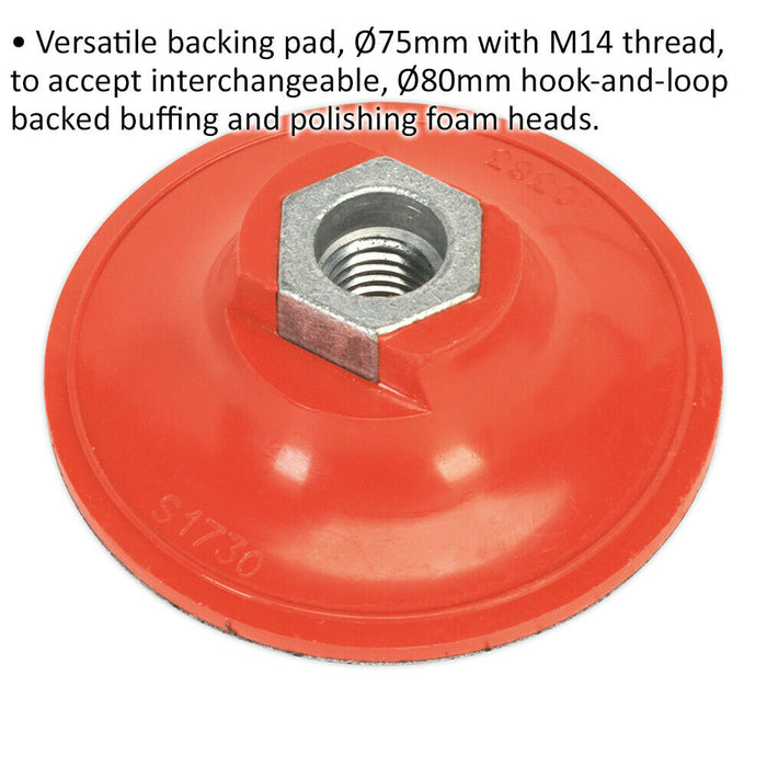 75mm Hook and Loop Backing Pad - M14 Thread - For Buffing & Polishing Discs Loops