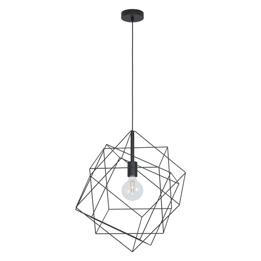 Hanging Ceiling Pendant Light Black Steel Cube Frame 1x E27 Geometric Lamp Loops