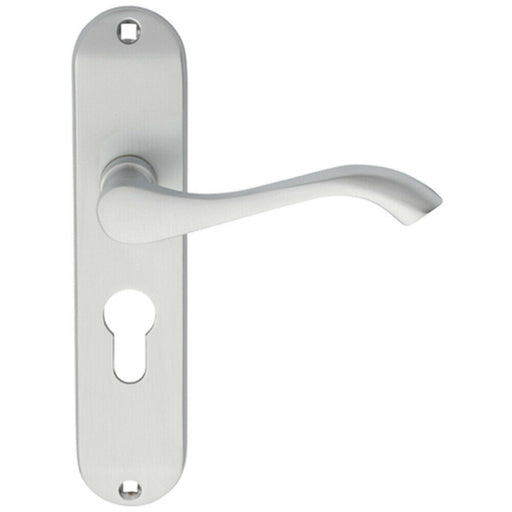 PAIR Curved Handle on Chamfered Euro Lock Backplate 180 x 40mm Satin Chrome Loops